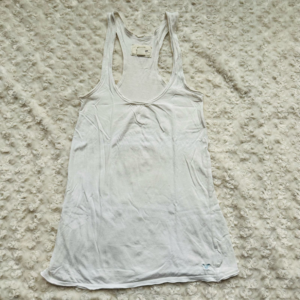 American Eagle Outfitters Raw Hem White Cotton Racerback Tank Top Size XS
